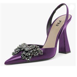 FYS Purple Slip on Pointed Toe Slingback Sandals Butterfly Crystal D'Orsay Pumps